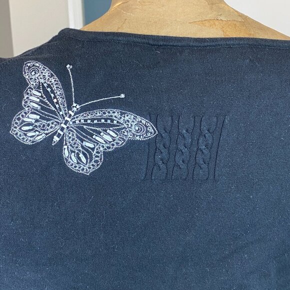 Marisa Christina Black Silk Blend Top Embroidered Beaded Butterfly Pattern M #5K - Picture 7 of 9